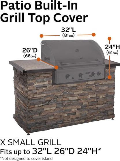 Classic Accessories Ravenna Water-Resistant 32 Inch Built-in BBQ Grill Top Cover, Taupe
