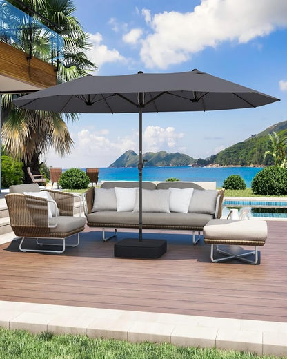 GDPFN 15FT Large Patio Umbrella with Base Included, Outdoor Deck Standing Umbrella with Crank Handle, Double-Side Rectangular Pool Umbrella for Outside, Market, Patio, Dark Gray