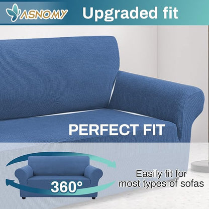 Asnomy Stretch Couch Covers Washable, loveseat Cover Slipcovers,River Blue | 1-Piece Sofa Cover(55"-78") loveseat cover Furniture Protector Soft Jacquard,Non-Slip Elastic Bottom for Dogs & Kids