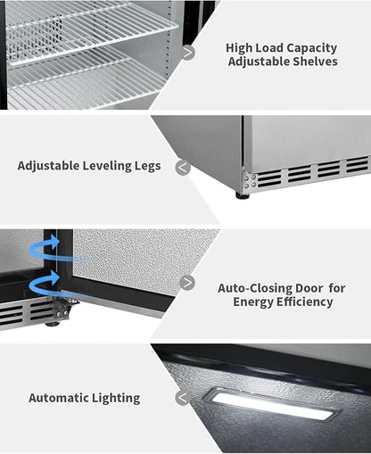 HCK Outdoor Refrigerator 24 Inch, Undercounter Refrigerators with Stainless Steel Door, 161 Can Beverage Fridge for Home Bar, Kitchen, Patio, Outdoor, Commercial Use