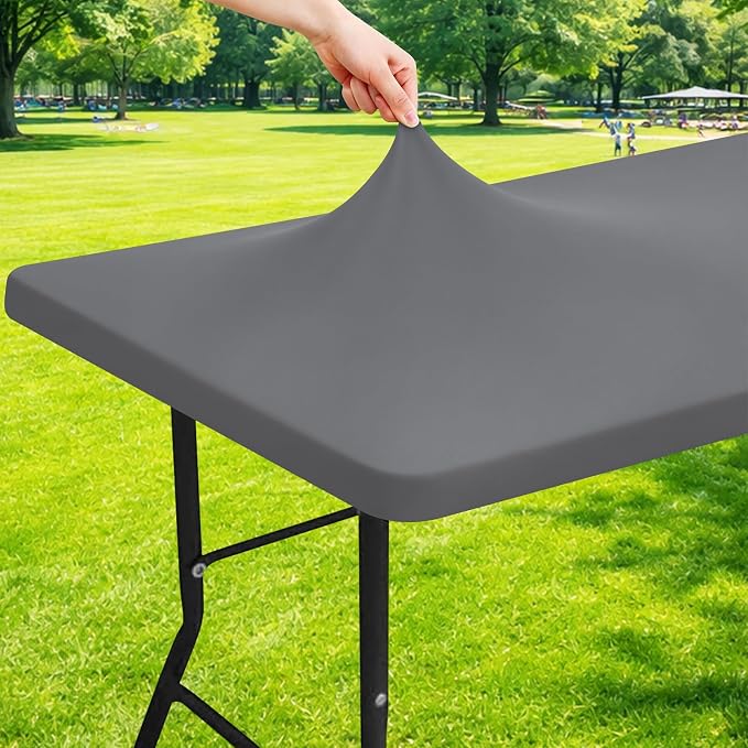 Moosfor Spandex 6 Foot Rectangle Table Cloth, Elastic Fitted Tablecloths for Picnic, Stretch Washable Patio Table Cover for Outdoor, Camping, Banquet and Parties (Grey, 30"x72")