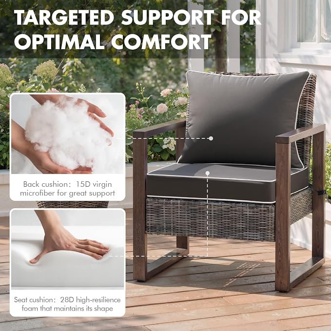 MIULEE Dark Grey Outdoor Seat Cushion 24x24 Inch Waterproof Cushion | Deep Seat and Back Cushion for Patio Furniture Chair Sofa Couch, Fade Resistant, Handle and Adjustable Straps