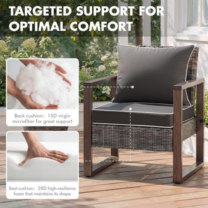 MIULEE Dark Grey Outdoor Seat Cushion 24x24 Inch Waterproof Cushion | Deep Seat and Back Cushion for Patio Furniture Chair Sofa Couch, Fade Resistant, Handle and Adjustable Straps