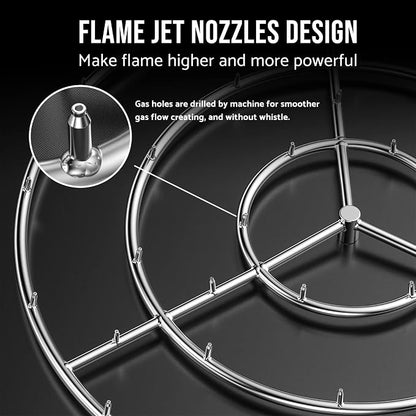 Skyflame 36-Inch Round Stainless Steel Fire Pit Jet Burner Ring | 304 Stainless Steel, 443,000 BTU, Flame Jet Nozzles, Patio Use