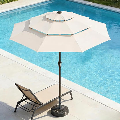 10ft 3 Tier Patio Umbrella, Outdoor Market Table Umbrella with UPF 50+ Vented Canopy, 8 Sturdy Ribs, Easy Push Button Tilt and Crank, Windproof for Deck, Pool, Backyard and Garden