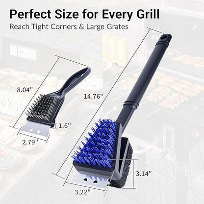 Nylon Grill Brush No Wire Bristle Barbecue Brush Grill Cleaning Kit Safe Grill Scraper Brush for Outdoor Grill Cleaner with Hole BBQ Brush Accessories Clean Cool Grates Gift for Men/Dad 3 PCS