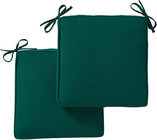 Indoor/Outdoor Chair Pads in Sunbrella Fabric – 17''x17'' Patio Seat Cushions with Foam Insert, Removable Reversible Cover & Ties for Patio Dining Chairs – Set of 2 or 4, Canvas Forest