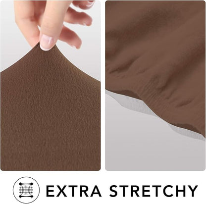 PureFit Stretch Couch Covers for Sofa 4 Seater Slipcovers Brown | 1-Piece Sofa Cover Washable Soft Couch protector, Couch Slipcover with Non Skid Foam and Elastic Bottom for Kids, Dogs
