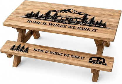 6ft Polyester Picnic Table Cover with Bench Cover Tablecloth Wooden Camping | Polyester Picnic Table Cover Windproof & Waterproof, Perfect for Camping Gifts & RV Essentials, Cool Camping Gadgets with bag