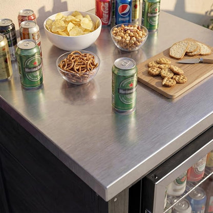 MOUMON Outdoor Mini Fridge Cabinet with Stainless Steel Countertop, 24” Solid Cedar Patio Refrigerator Stand, Dark Grey 27.6”W x 23.6”D x 37.4”H