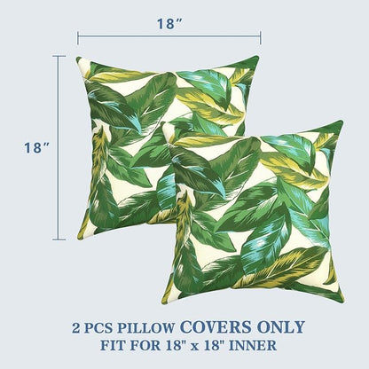 LVTXIII 2 Pack Outdoor Pillow Covers ONLY 18x18 Inch, Water-Repellent Square Decorative Cushion Covers for Patio Furniture, Garden, Sofa, Lush Leaf Jungle