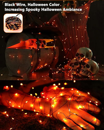Brizled Solar Orange Fairy Lights, Outdoor Twinkle Halloween LED Lights | 2 Pack Total 78FT 240 LED; Black Wire; 8 Mode; Waterproof; Orange Fall String Light for Outside Party Tree Fence Garden Decor