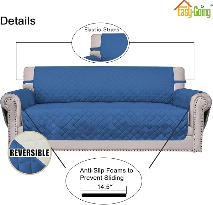 Easy-Going Reversible Couch Cover, 2 Cushion Sofa, Blue/Ivory | Oversized Loveseat Slipcover For Dogs, Water Resistant Mat, Living Room, Non-Slip Sofa Cover, Pet Friendly