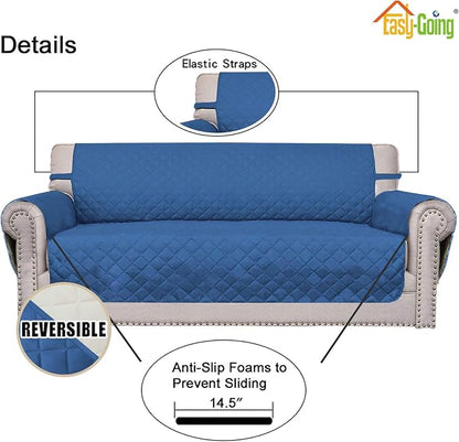 Easy-Going Reversible Couch Cover, 2 Cushion Sofa, Blue/Ivory | Oversized Loveseat Slipcover For Dogs, Water Resistant Mat, Living Room, Non-Slip Sofa Cover, Pet Friendly