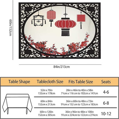 TKS MITLAN Chinese Lantern Decorative Rectangle Tablecloth Festival Window Flower Cherry Pattern Polyester Table Cloths Kitchen Table Cover for Dining BBQ Picnic Coffee Table 60 x 84 Inch 6-8 Seats