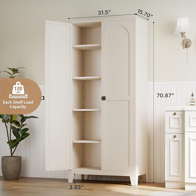 Zevemomo 71" Metal Locking Cabinet Lockable Storage Cabinet for Home Office | Pantry Cabinet with 4 Adjustable Shelves & 2 Doors, Steel Lockable Cabinet with 3-Digit Combination Lock for Kitchen, Office