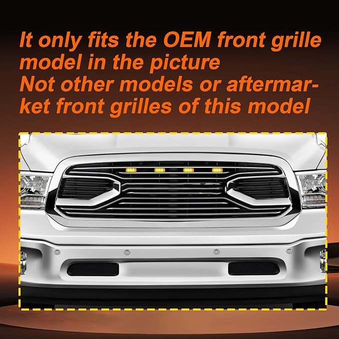 FUSCH 4-Pack LED Front Grille Lights with Harness Fit for Ram 1500 Limited Big Horn Tradesman Express Laramie Longhorn 2015-2019, Waterproof Exterior Grille Trim Lamp (White - Yellow Lens)