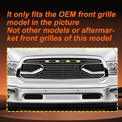 FUSCH 4-Pack LED Front Grille Lights with Harness Fit for Ram 1500 Limited Big Horn Tradesman Express Laramie Longhorn 2015-2019, Waterproof Exterior Grille Trim Lamp (White - Yellow Lens)
