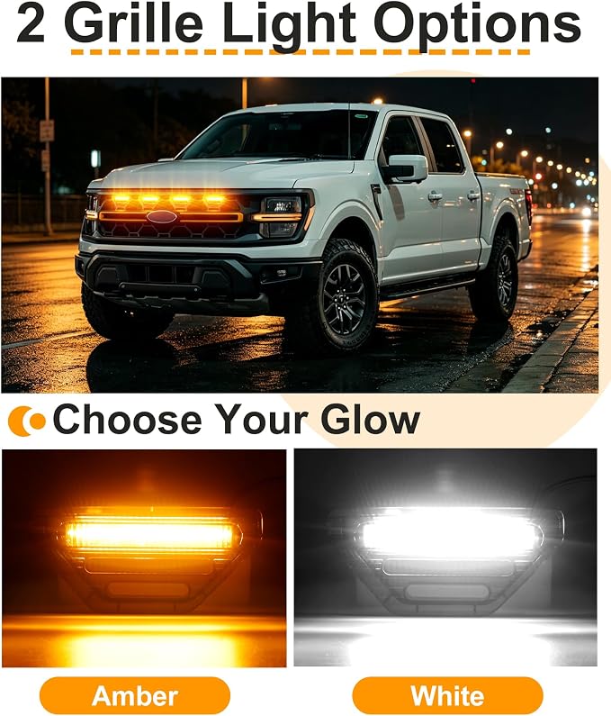 LED Grill Lights for Ford F150 2024-2026 Accessories Tremor Only, Amber | Direct-Snap F150 Front Grille Marker Lights, OEM-Style Fit, IP68 Waterproof, Raptor-Style Front-End Upgrade, Off-Road Ready