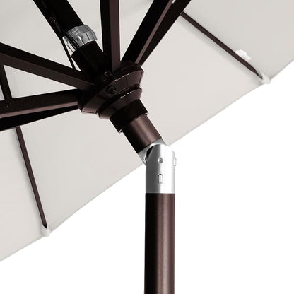 California Umbrella 12-Year-Non-Fading, 9Ft Premium Sunbrella Patio Umbrella, Hand-Crank, Button-Tilt, Bronze Frame, Natural Fabric