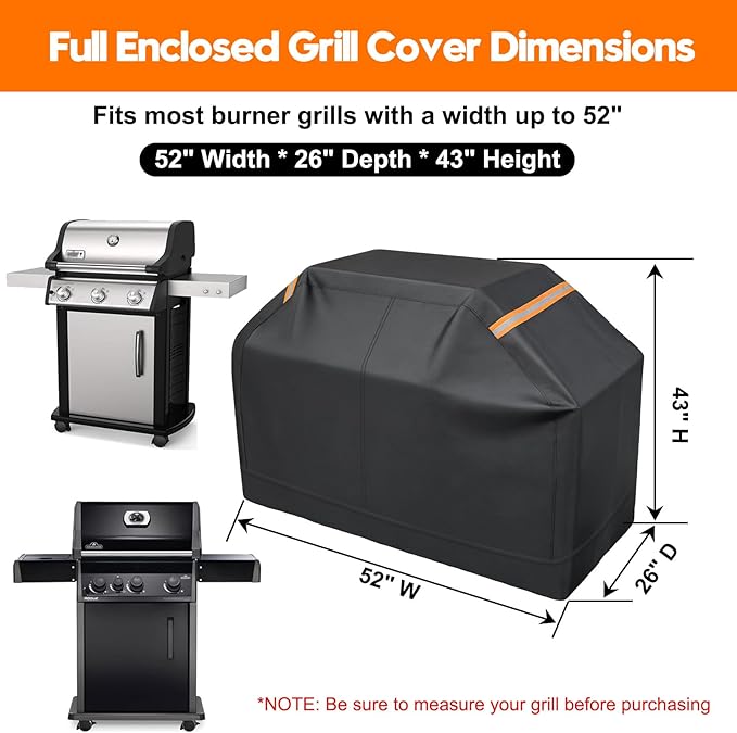 Patented Fully Enclosed Grill Covers for Outdoor Grill 2-in-1 Heavy Duty Barbecue Grill Cover 600D Waterproof Animal-Proof BBQ Cover Outside Fits Weber (52 Inch Full Enclosed Grill Covers 2-in-1)