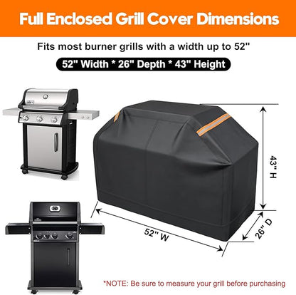 Patented Fully Enclosed Grill Covers for Outdoor Grill 2-in-1 Heavy Duty Barbecue Grill Cover 600D Waterproof Animal-Proof BBQ Cover Outside Fits Weber (52 Inch Full Enclosed Grill Covers 2-in-1)