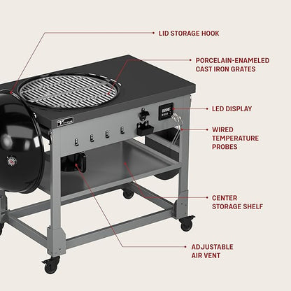TYTUS Anaheim 22-Inch Charcoal Kettle Grill with Cart, Porcelain-Enameled Cast Iron Grates, Adjustable Air Vent, and Quick Assembly – BBQ Grill for Outdoor Cooking