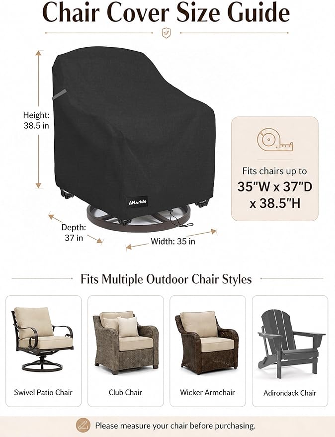 ANartcle Outdoor Swivel Lounge Chair Cover 2 Pack,600D Waterproof Heavy Duty Patio Chair Covers(35 W x 37 D x 38.5 H inches),Patio Swivel Chair Covers for Outdoor Furniture,Black.