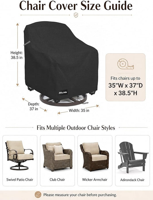 ANartcle Outdoor Swivel Lounge Chair Cover 2 Pack,600D Waterproof Heavy Duty Patio Chair Covers(35 W x 37 D x 38.5 H inches),Patio Swivel Chair Covers for Outdoor Furniture,Black.