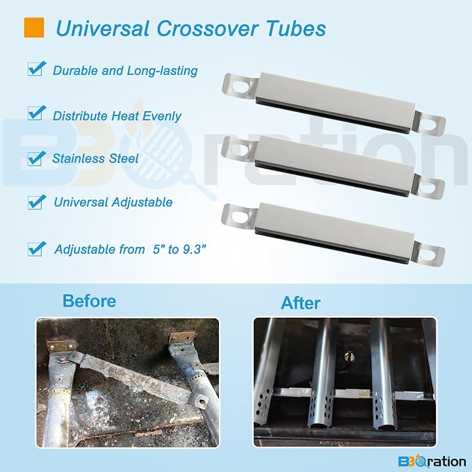 3-Pack Universal Adjustable Crossover Tubes for Charbroil | Carryover Tubes for Charbroil Kenmore and Others Most Gas Grill