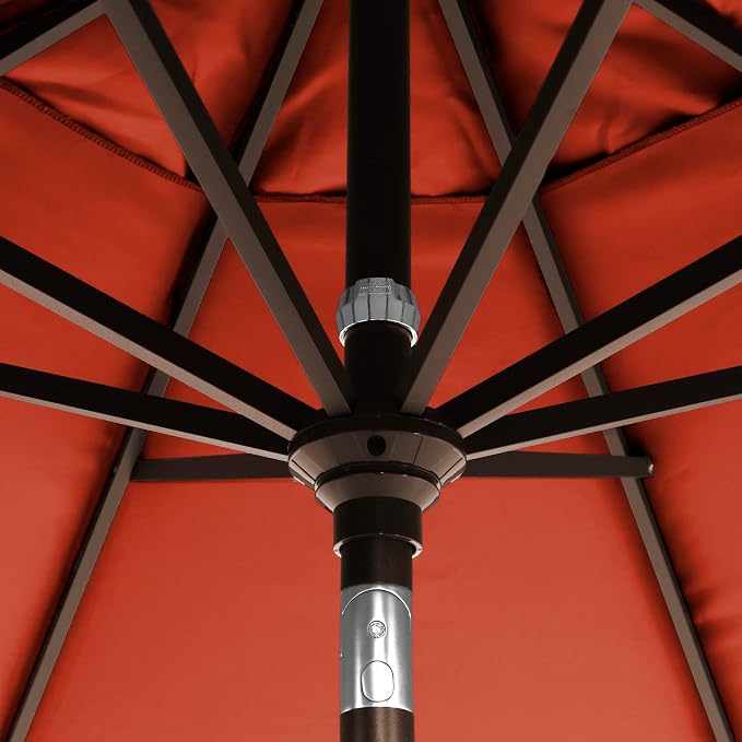 California Umbrella 12-Year-Non-Fading, 9Ft Premium Sunbrella Patio Umbrella, Hand-Crank, Button-Tilt, Bronze Frame, Terracotta Fabric