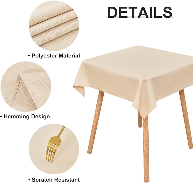 Wolkemer Small Square Tablecloth 36 x 36 Inch Washable Fabric Table Cloth Beige Table Cover for Nightstand End Bedside Tables Tabletop Decoration