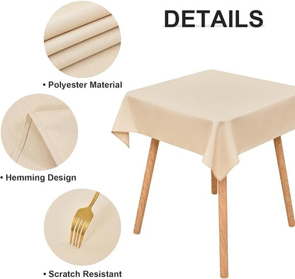 Wolkemer Small Square Tablecloth 36 x 36 Inch Washable Fabric Table Cloth Beige Table Cover for Nightstand End Bedside Tables Tabletop Decoration