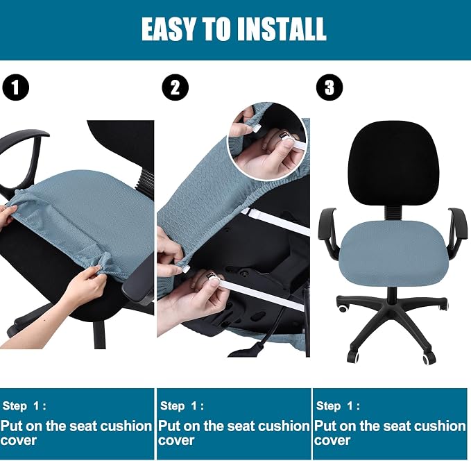 Smiry Office Computer Chair Seat Covers for Desk, Anti-dust Protector | Stretch Jacquard Removable Washable Desk Chair Seat Cushion Protectors, Airy Blue