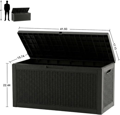 ROJIK Outdoor Storage Box, 70 Gallon Waterproof Deck Box, Weatherproof Resin Outside Storage Bin for Patio Furniture, Garden Tools, Pool Accessories, Cushion, Black