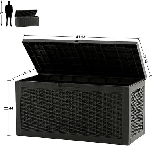 ROJIK Outdoor Storage Box, 70 Gallon Waterproof Deck Box, Weatherproof Resin Outside Storage Bin for Patio Furniture, Garden Tools, Pool Accessories, Cushion, Black