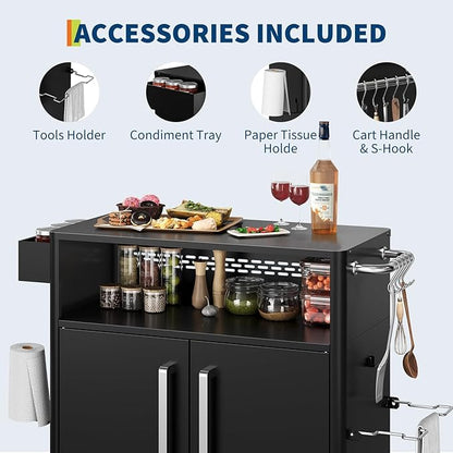 Heavy-Duty 2-Tier Outdoor Kitchen Island with Locking Wheels – 883 sq.in. Prep Space, 304 Stainless Steel Top, Magnetic Double-Door BBQ Cabinet for Grilling Table & Patio Cooking Station