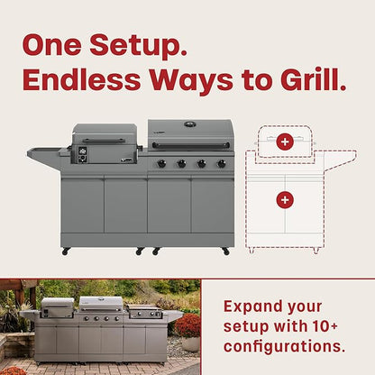 Tytus Anaheim 4-Burner Gas Grill with Prep Cart and Pellet Smoker Grill + Cover - Modular Outdoor Kitchen, Quick Assembly, Outdoor Cooking, Kitchen Island for BBQ