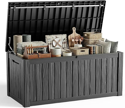 150 Gallon Outdoor Deck Box,Resin Waterproof Outdoor Storage Box for Patio Furniture,Garden Tools,Cushions
