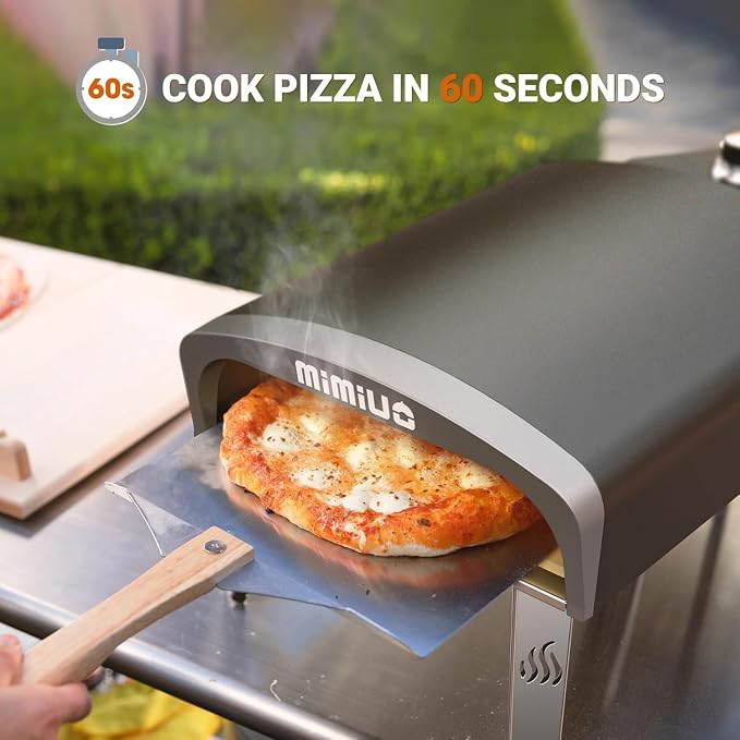 Mimiuo Manual-Rotate Gas Pizza Oven Outdoor – 60 Sec Bake, w/Stone & Peel