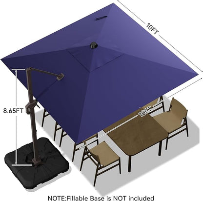 10x10FT Cantilever Outdoor Umbrella, 360° Rotating Large Offset Square Patio Umbrella, Ideal for Garden Backyard Deck Courtyard, Navy Blue