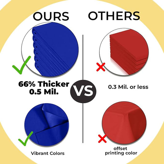 Exquisite 66% Thicker Premium Plastic Table Cloth Rectangle Table Cover 0.5 Mil 12 Pack Dark Blue Table Cloth 54 Inch x 108 Inch Disposable Tablecloth Won't Tear Easily Like Cheap Thin Brands