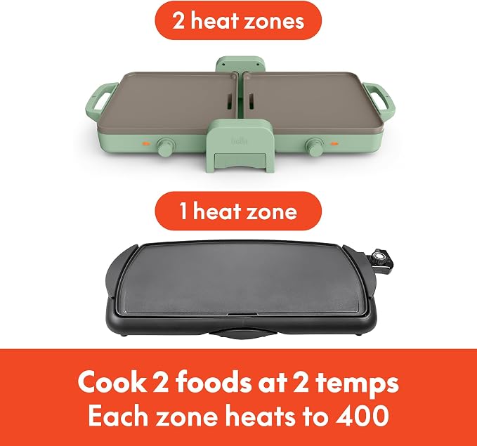 bella 10"x20" Fold and Store Griddle, Non-Toxic, Ceramic Coating, Seaglass