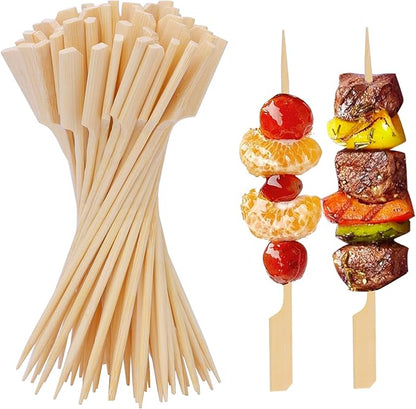 200PCS 6 Inch Bamboo Skewers for Appetizers, Natural Wooden Paddle Cocktail Picks & Toothpicks - Ideal for Party Drinks, Fruit Kababs, Sausage, BBQ Snacks & Charcuterie Boards Accessories