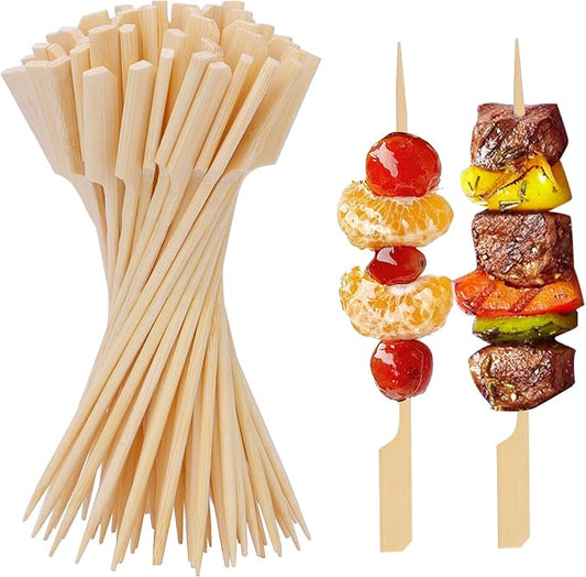 200PCS 6 Inch Bamboo Skewers for Appetizers, Natural Wooden Paddle Cocktail Picks & Toothpicks - Ideal for Party Drinks, Fruit Kababs, Sausage, BBQ Snacks & Charcuterie Boards Accessories