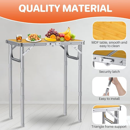 FUNYKICH 2ft Folding Camping Table 22.8''x15.7''x27.5'',3 Height Adjustable | Lightweight Aluminum Outdoor Small Tables with Carry Handle for Car Camping, Backpacking, Picnic, BBQ, Yellow
