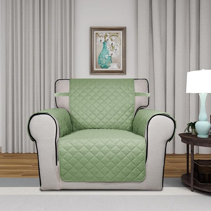 PureFit Reversible Chair Sofa Cover Dog Couch Covers for Sofa, 25.5 in | Sage Green/Ivory, Water Resistant Couch Protector, Washable Pet Couch Cover with Non Slip and Elastic Straps For Kids