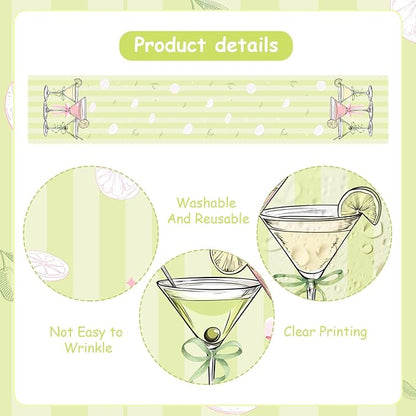 Green Pink Martini Theme Table Runner, Cocktail Lovers Linen Fabric Table Runner for Everyday Use 72 x 13 Inches, Washable Table Cover for Indoor Outdoor Kitchen Dining Table Home Decor