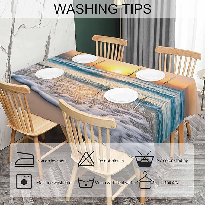 Sandy Beach Table Covers Paradise Ocean Beach Sunset Turquoise Heavy Weight Tablecloth Picnic Table Cloth for Kitchen Dinning Tabletop Outdoor BBQ Buffet Rectangle 52x70 Inch