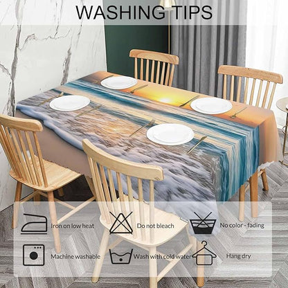 Sandy Beach Table Covers Paradise Ocean Beach Sunset Turquoise Heavy Weight Tablecloth Picnic Table Cloth for Kitchen Dinning Tabletop Outdoor BBQ Buffet Rectangle 52x70 Inch